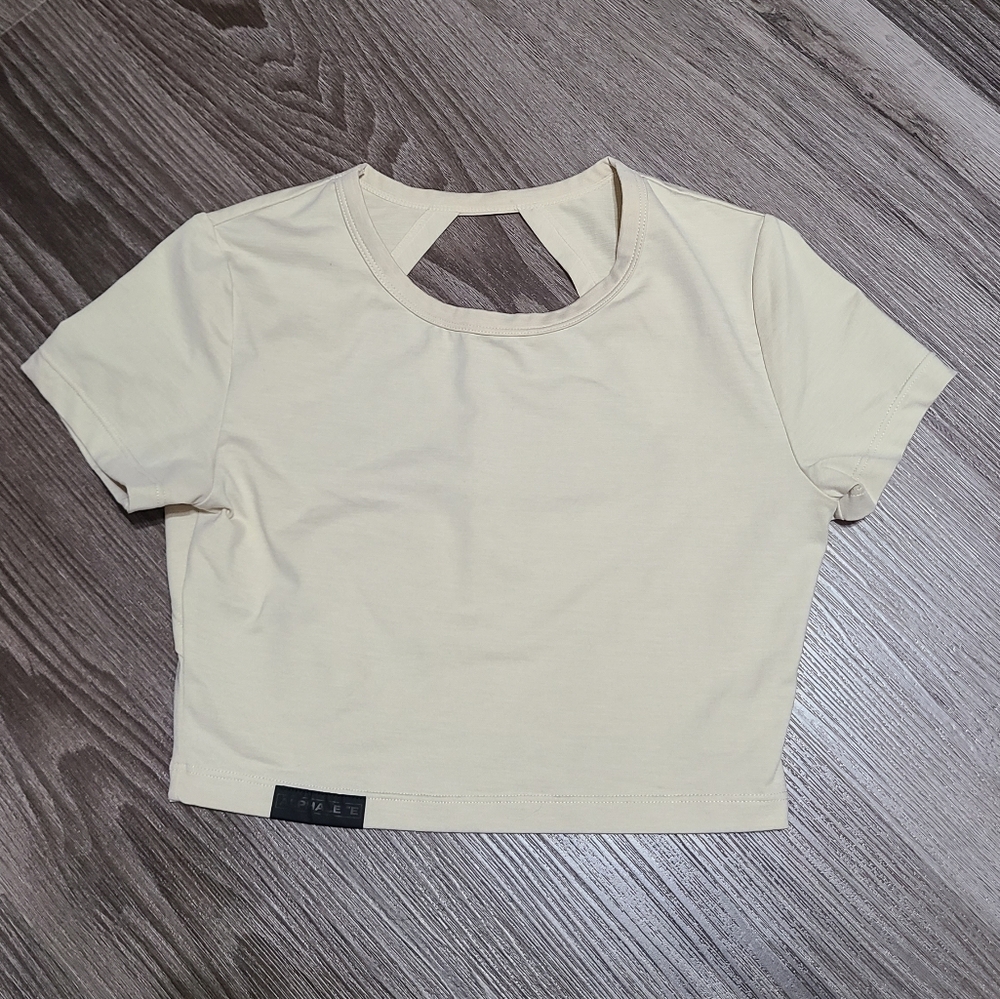 Alphalete Short Sleeve Open Back Crop Top S
